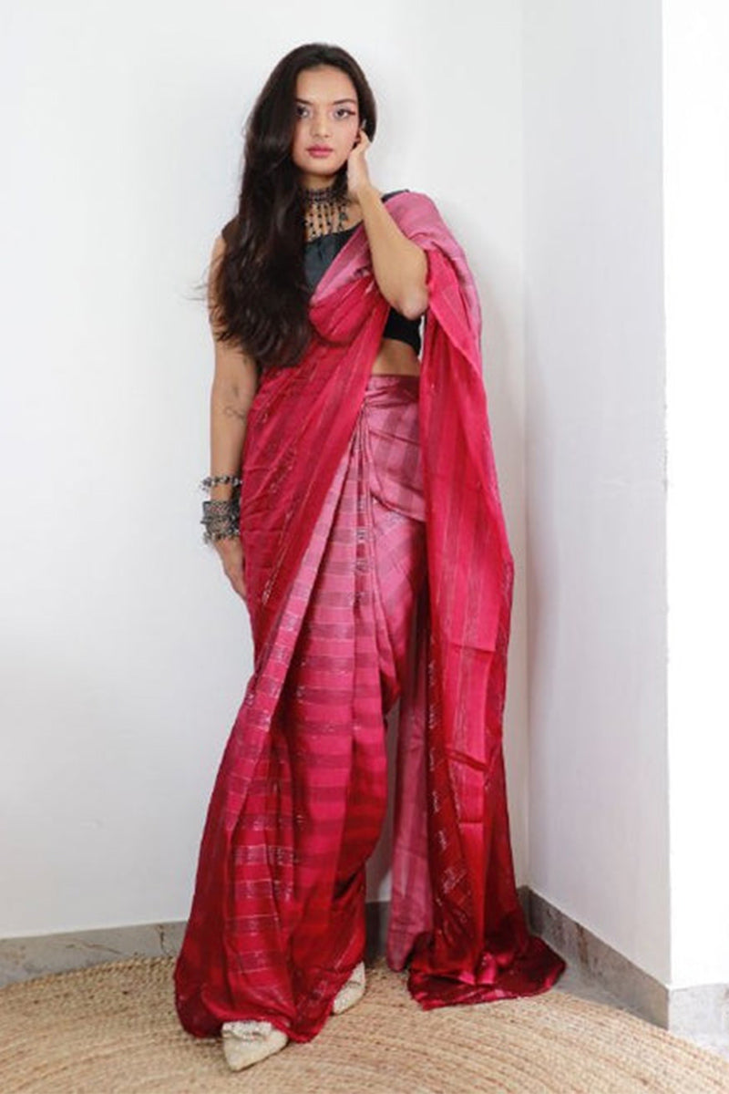 Moiety Pink 1 Minute Ready To Wear Nylon Silk Saree