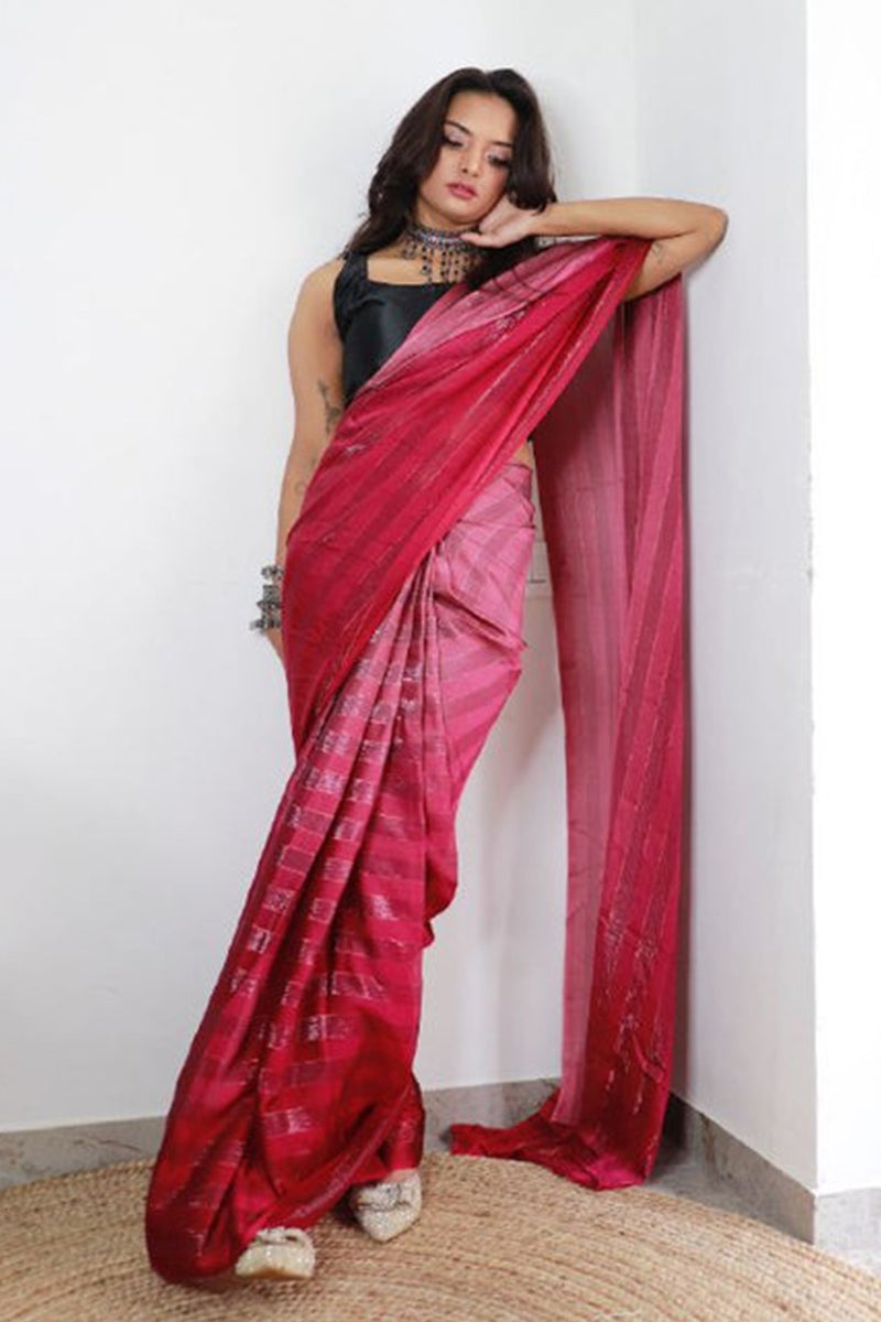 Moiety Pink 1 Minute Ready To Wear Nylon Silk Saree
