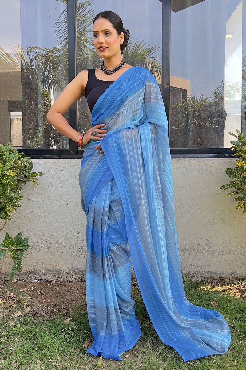 Groovy Blue 1 Minute Ready To Wear Georgette Saree