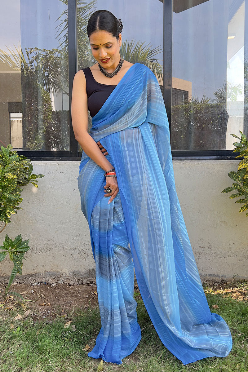 Groovy Blue 1 Minute Ready To Wear Georgette Saree