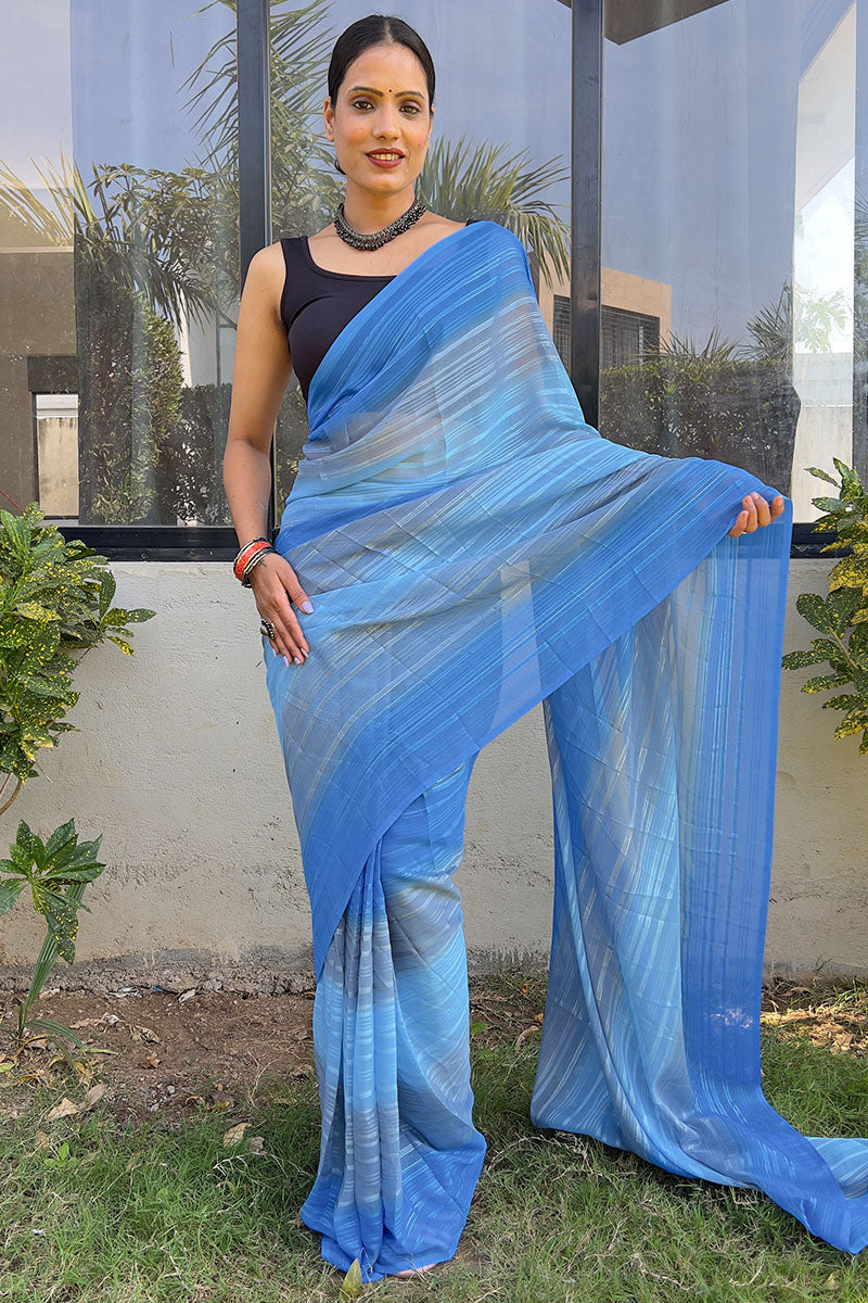 Groovy Blue 1 Minute Ready To Wear Georgette Saree