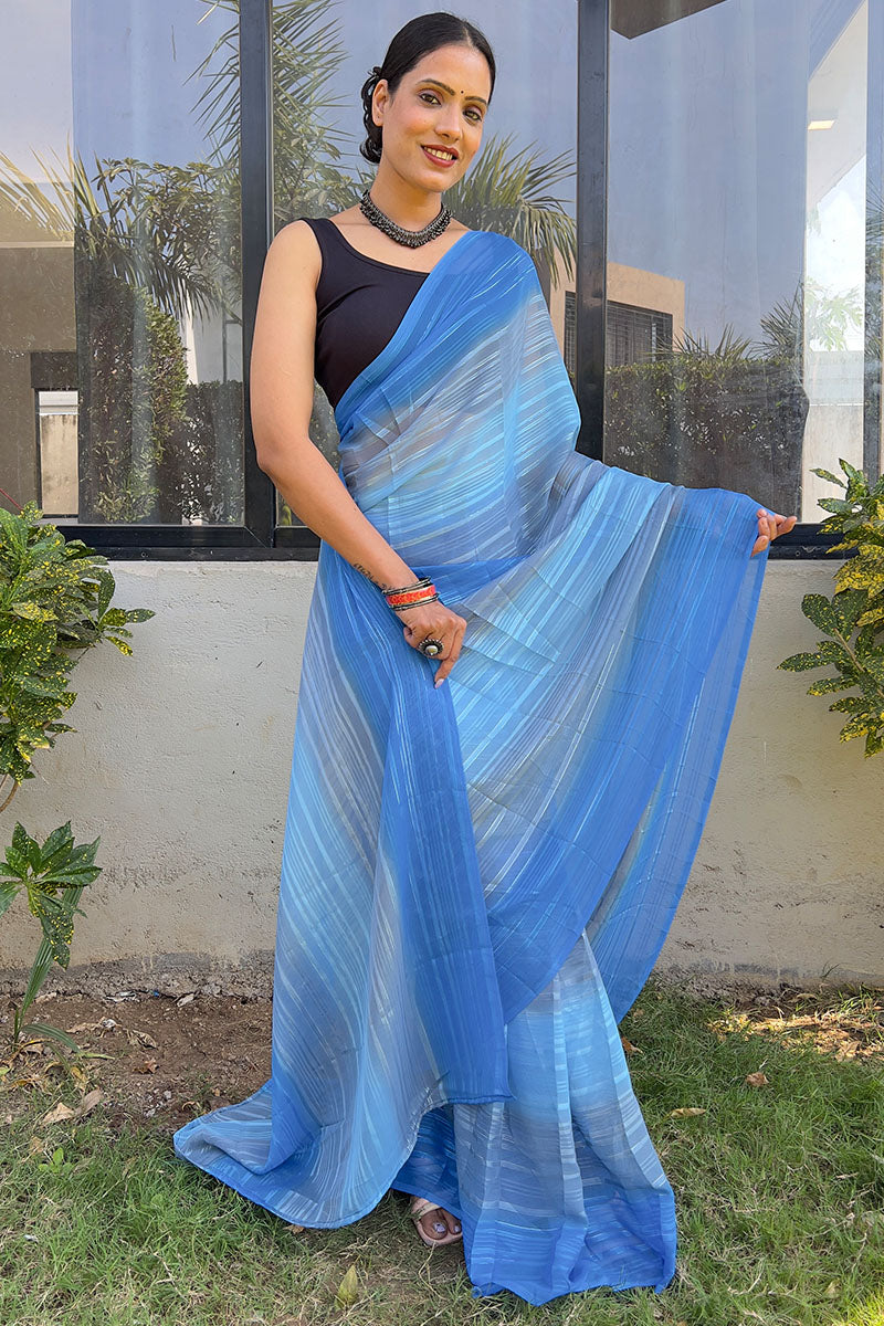 Groovy Blue 1 Minute Ready To Wear Georgette Saree
