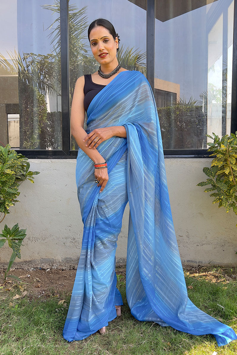 Groovy Blue 1 Minute Ready To Wear Georgette Saree