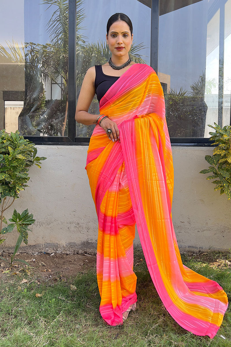 Forbearance Orange 1 Minute Ready To Wear Georgette Saree