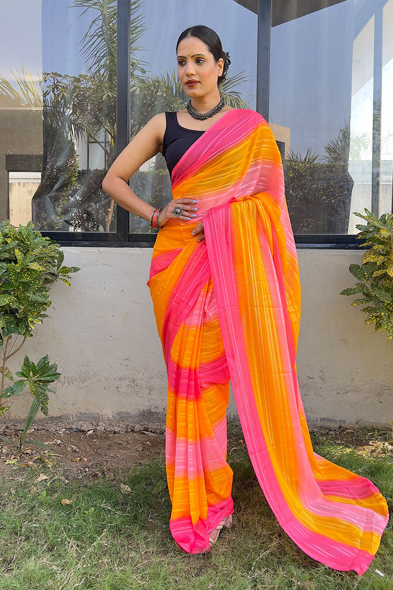 Forbearance Orange 1 Minute Ready To Wear Georgette Saree