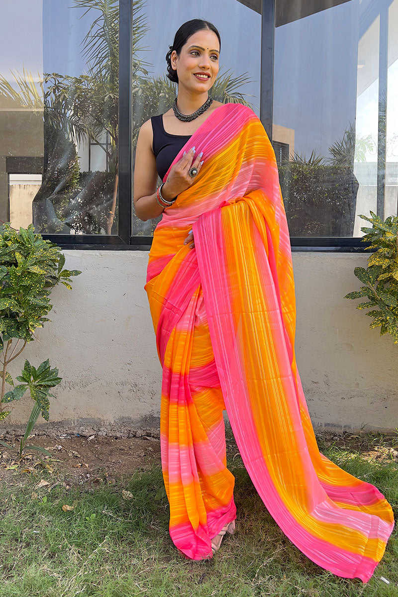 Forbearance Orange 1 Minute Ready To Wear Georgette Saree