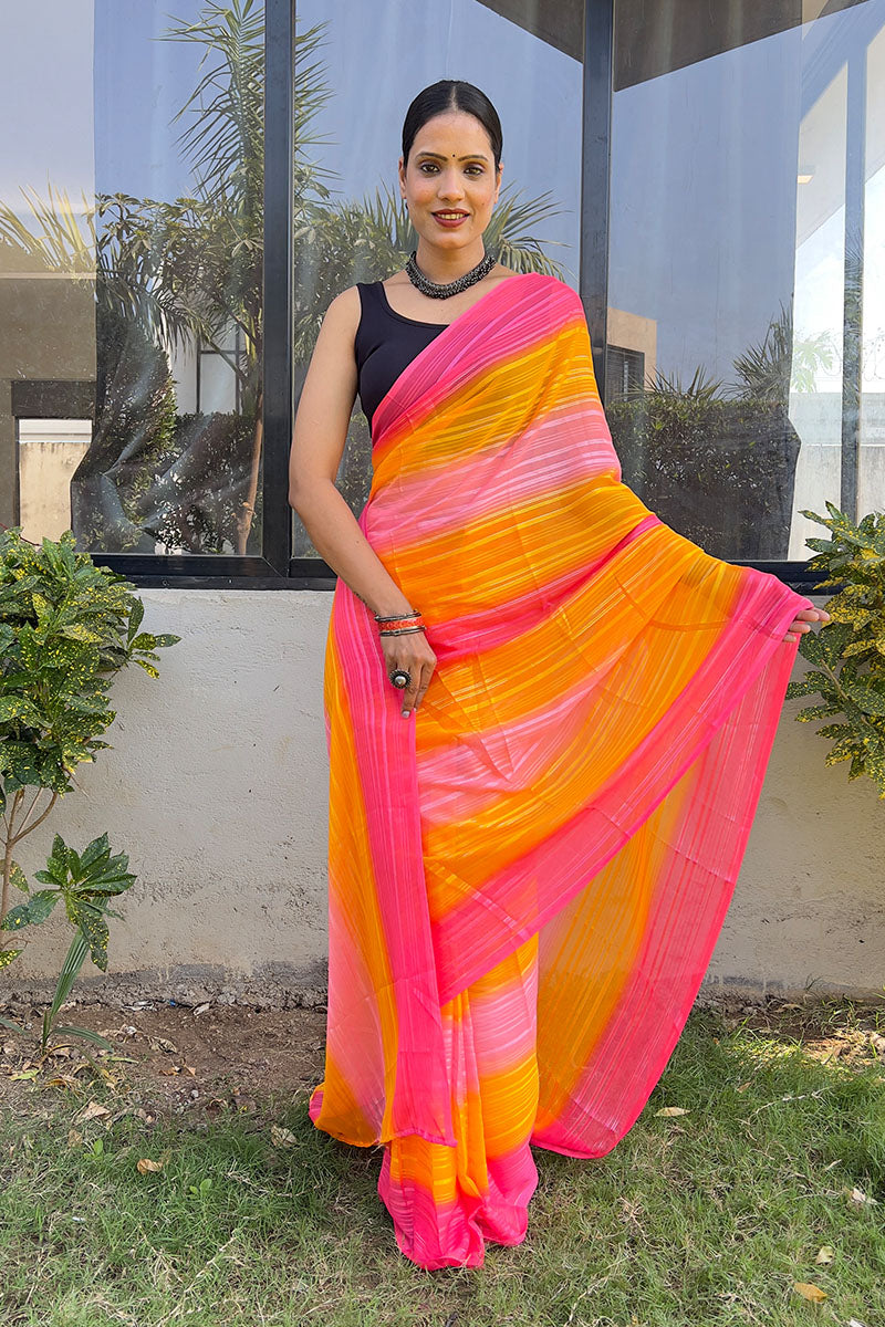Forbearance Orange 1 Minute Ready To Wear Georgette Saree