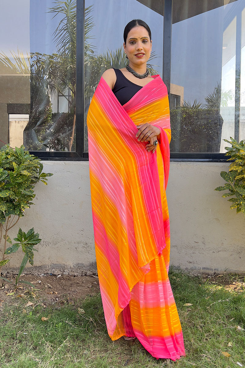 Forbearance Orange 1 Minute Ready To Wear Georgette Saree