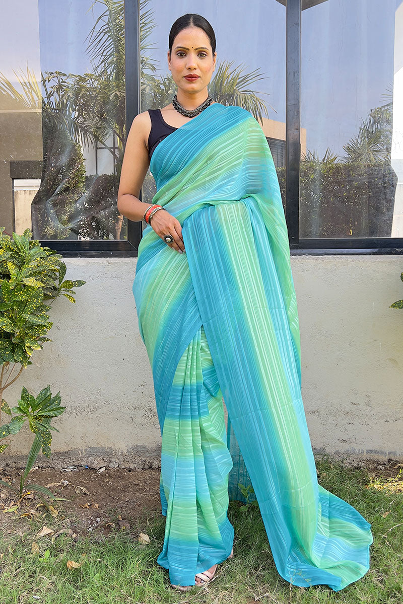 Inspiring Sky Blue 1 Minute Ready To Wear Georgette Saree