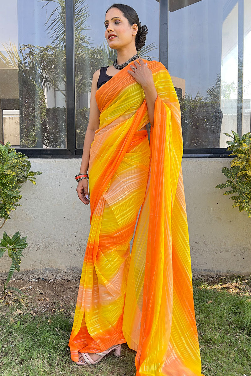 Stylish Yellow 1 Minute Ready To Wear Georgette Saree