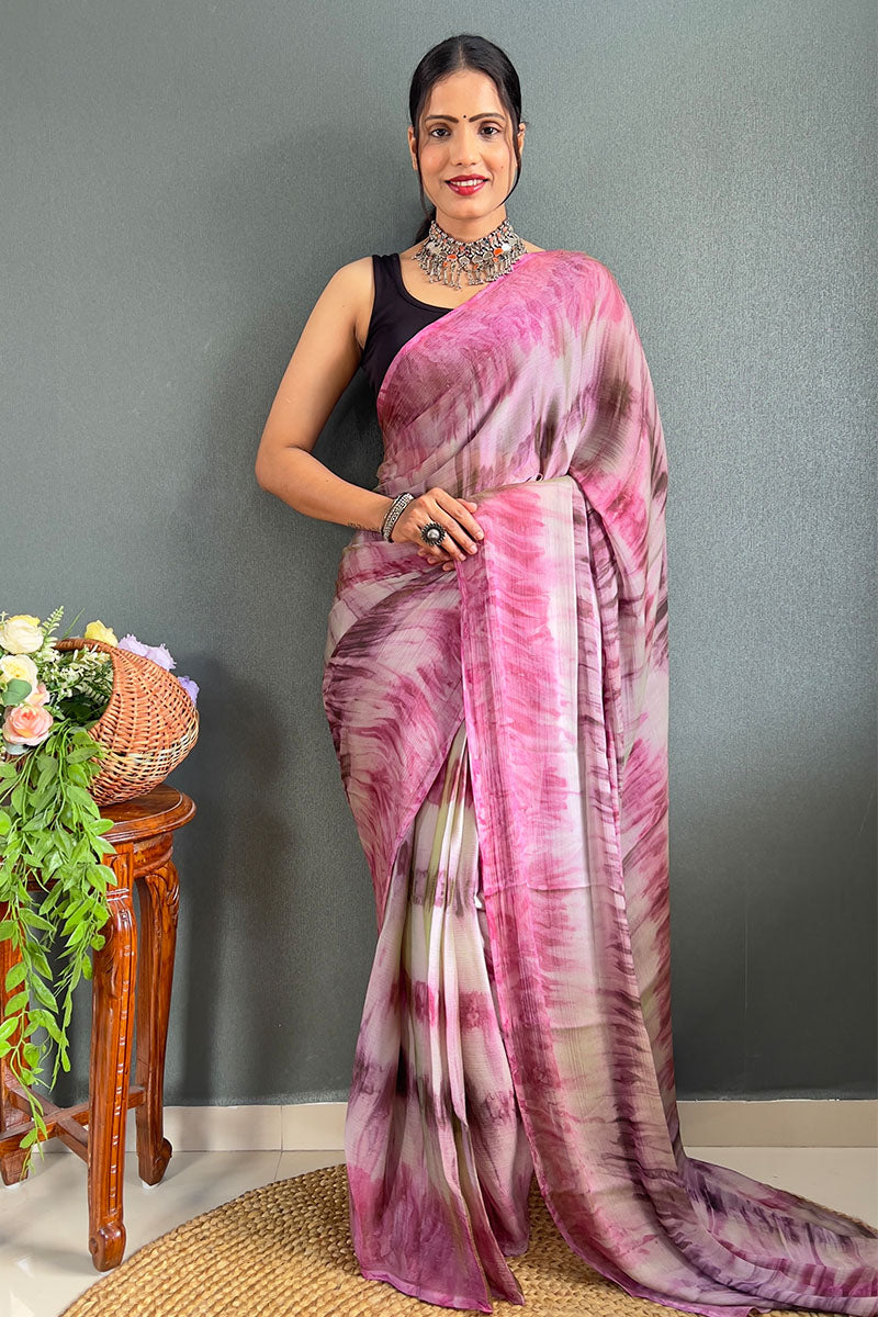 Prettiest Pink And Beige 1 Minute Ready To Wear Nylon Silk Saree