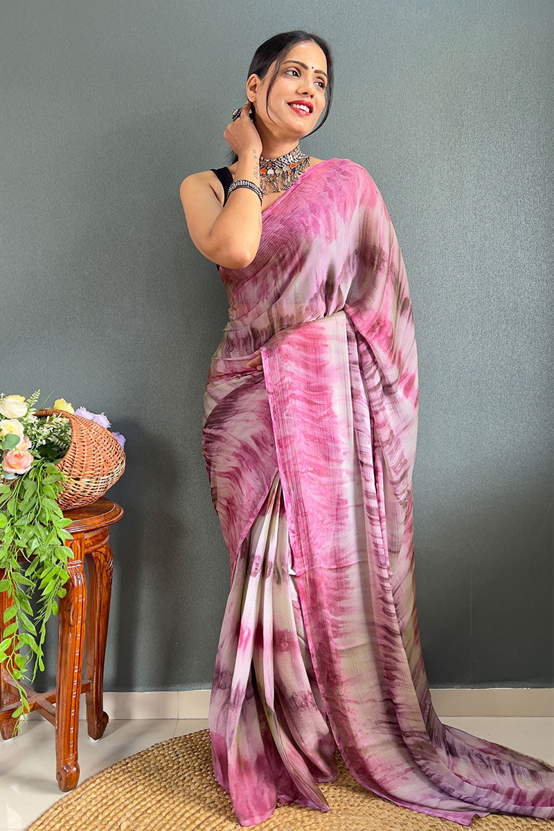 Prettiest Pink And Beige 1 Minute Ready To Wear Nylon Silk Saree