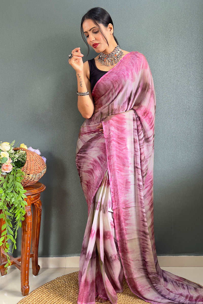 Prettiest Pink And Beige 1 Minute Ready To Wear Nylon Silk Saree