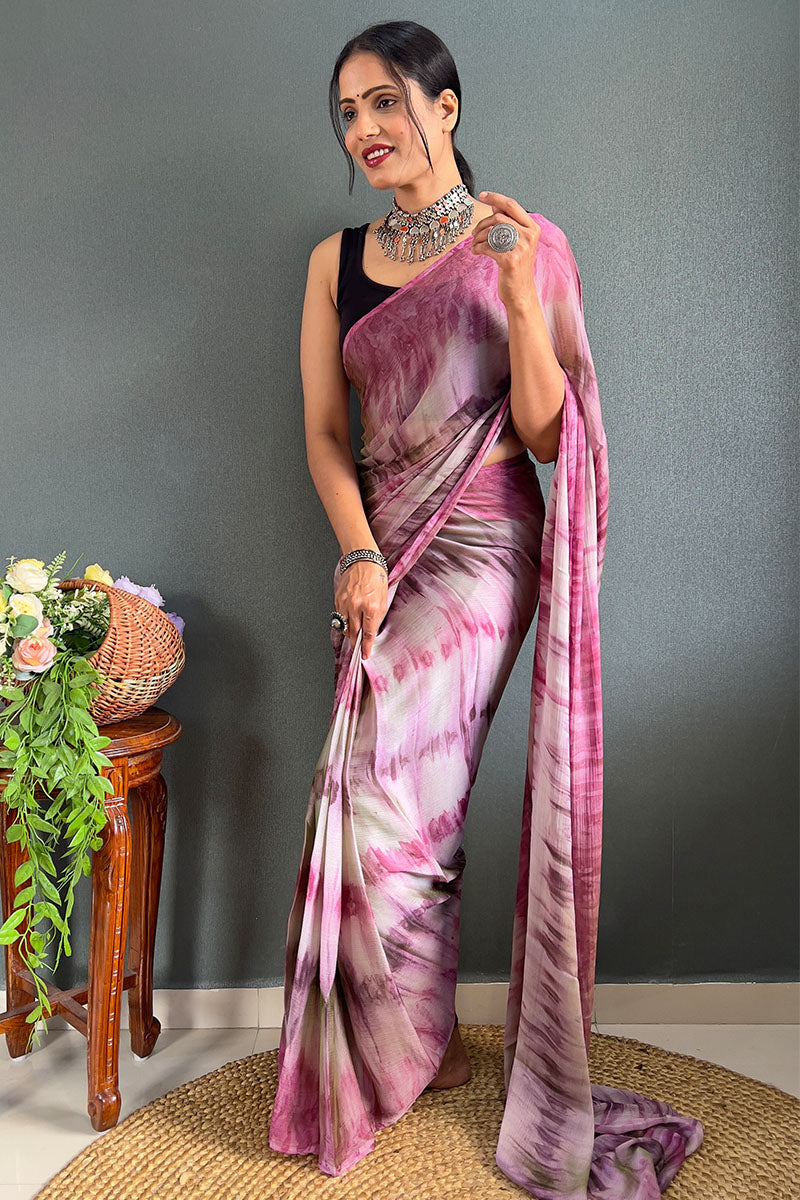 Prettiest Pink And Beige 1 Minute Ready To Wear Nylon Silk Saree