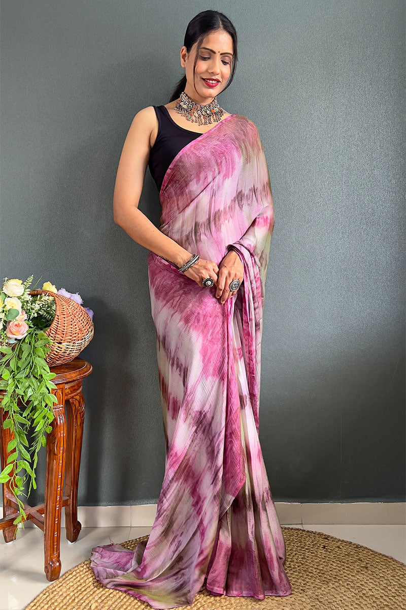 Prettiest Pink And Beige 1 Minute Ready To Wear Nylon Silk Saree