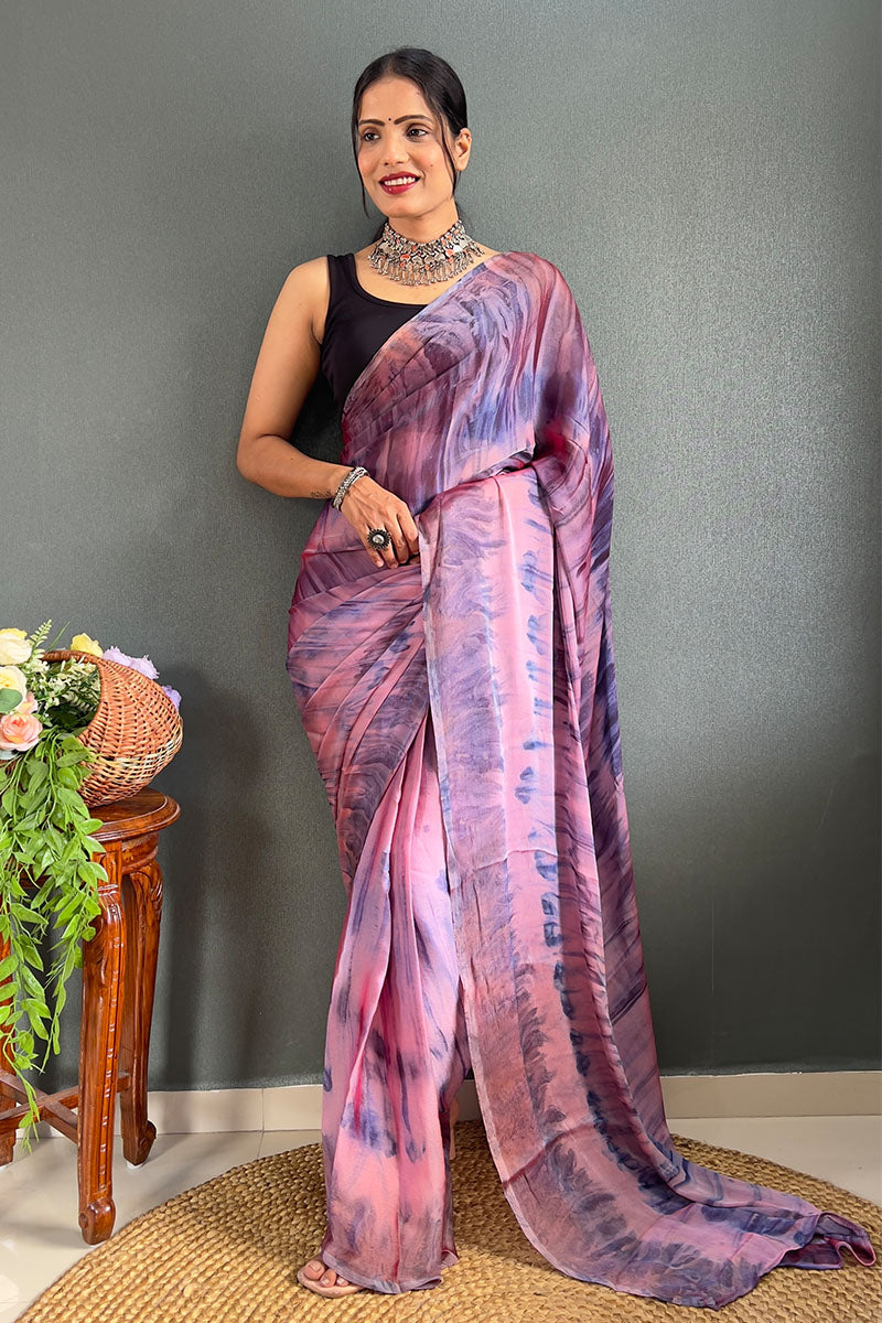 Smart Pink And Blue 1 Minute Ready To Wear Nylon Silk Saree