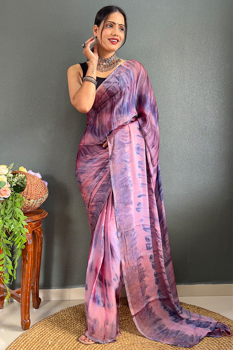 Smart Pink And Blue 1 Minute Ready To Wear Nylon Silk Saree