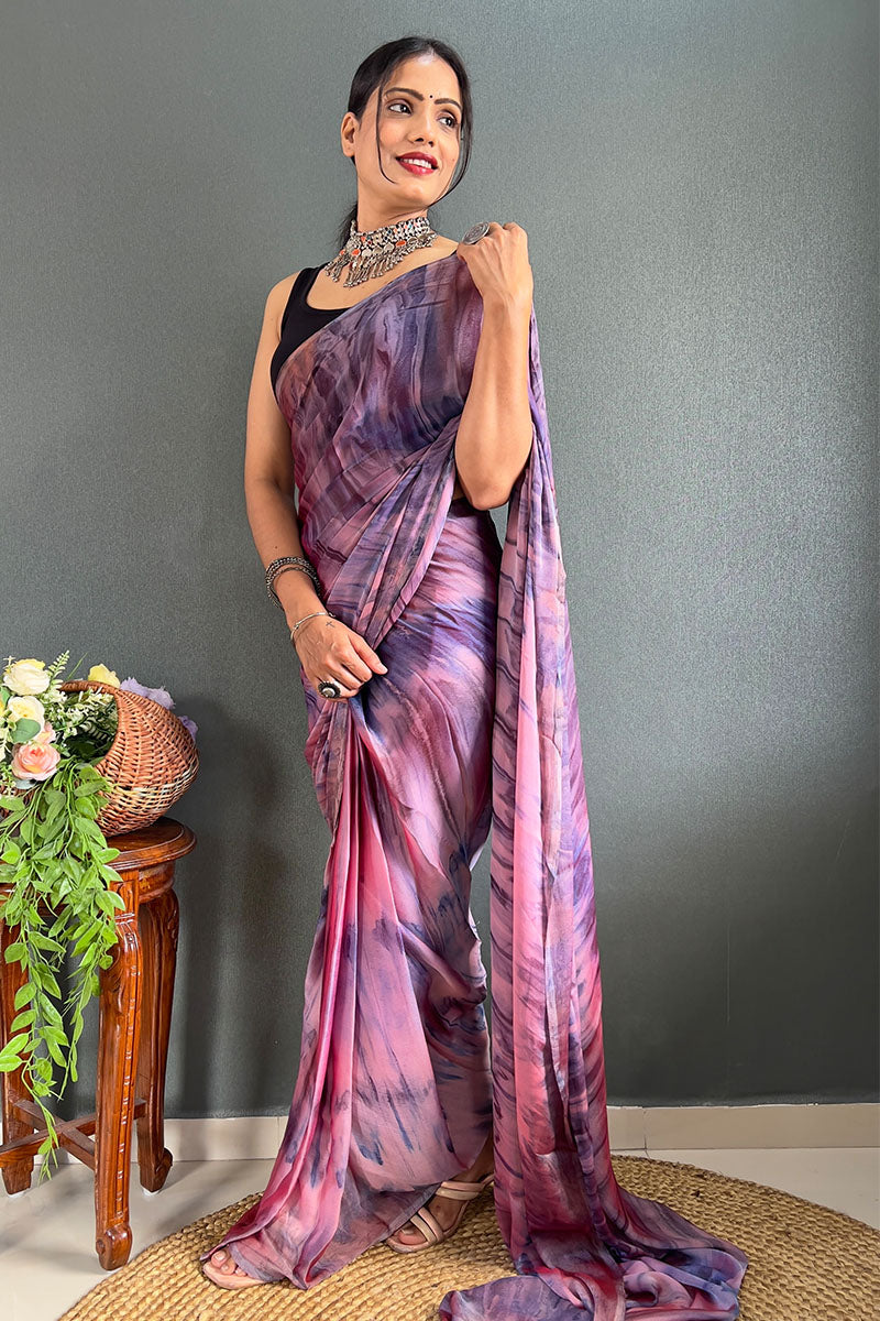 Smart Pink And Blue 1 Minute Ready To Wear Nylon Silk Saree