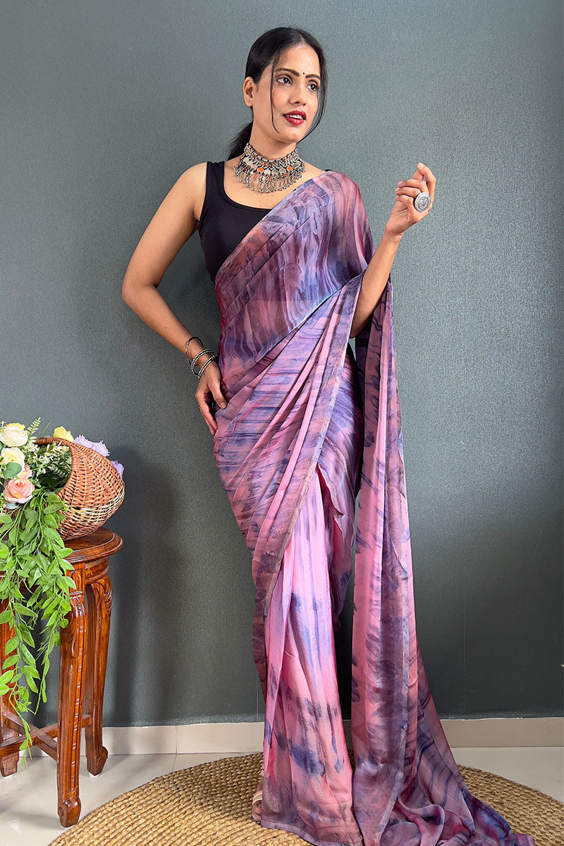 Smart Pink And Blue 1 Minute Ready To Wear Nylon Silk Saree