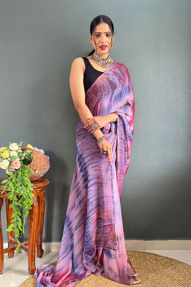 Smart Pink And Blue 1 Minute Ready To Wear Nylon Silk Saree