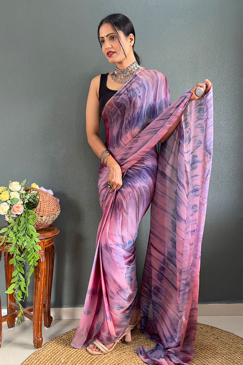 Smart Pink And Blue 1 Minute Ready To Wear Nylon Silk Saree
