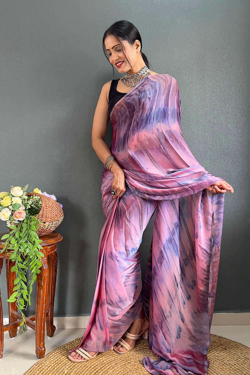Smart Pink And Blue 1 Minute Ready To Wear Nylon Silk Saree