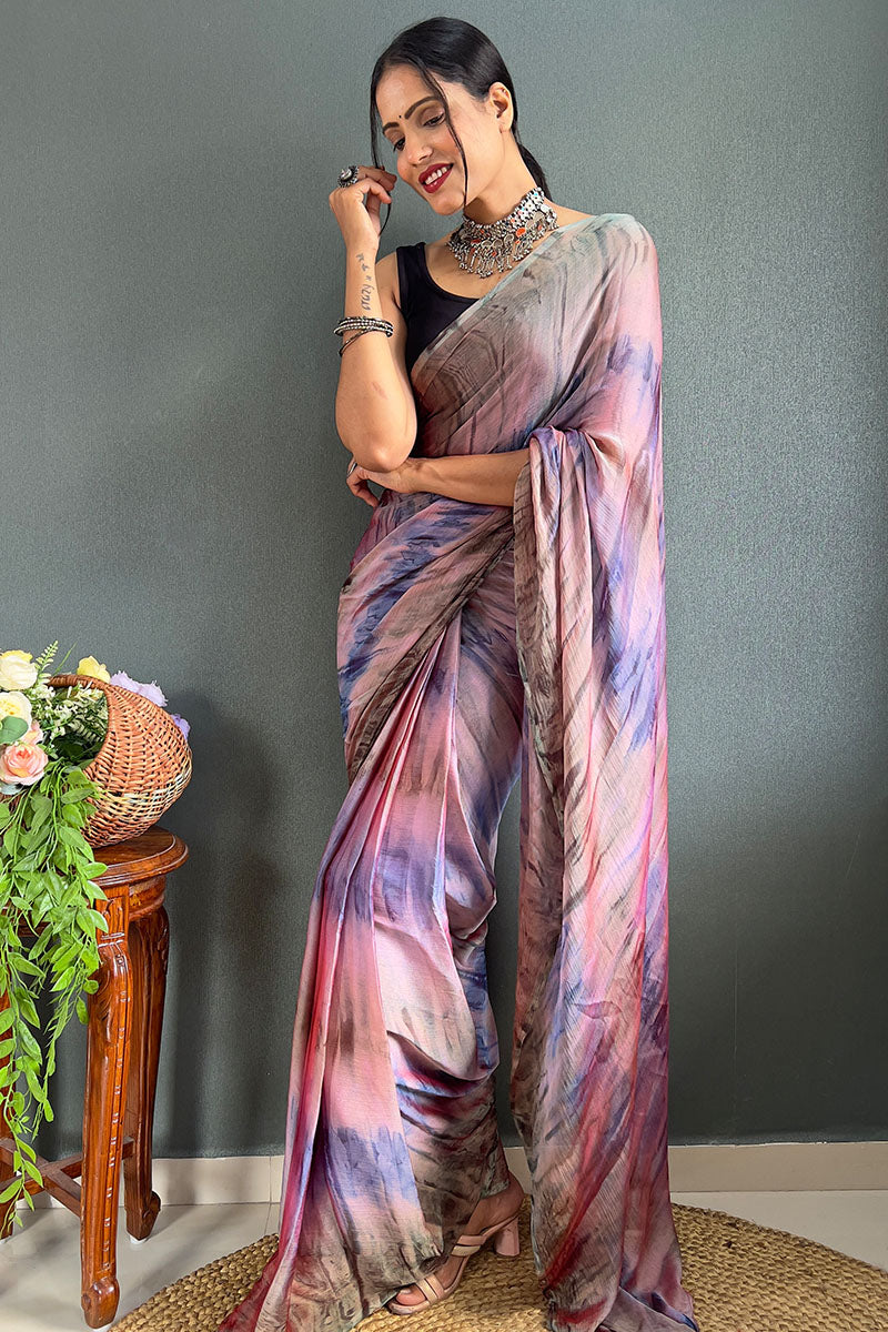 Vestigial Pink And Green 1 Minute Ready To Wear Nylon Silk Saree