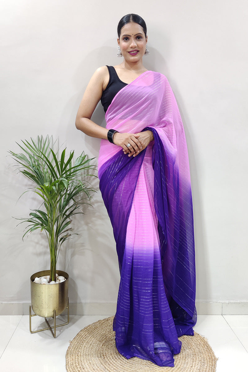 Pretty Baby Pink 1 Minute Ready To Wear Zari Lining Viscose Saree