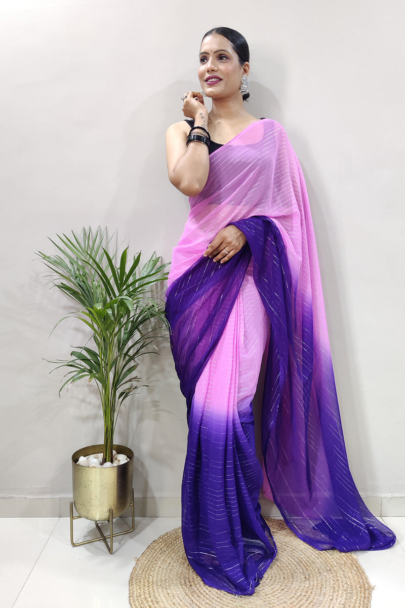 Pretty Baby Pink 1 Minute Ready To Wear Zari Lining Viscose Saree