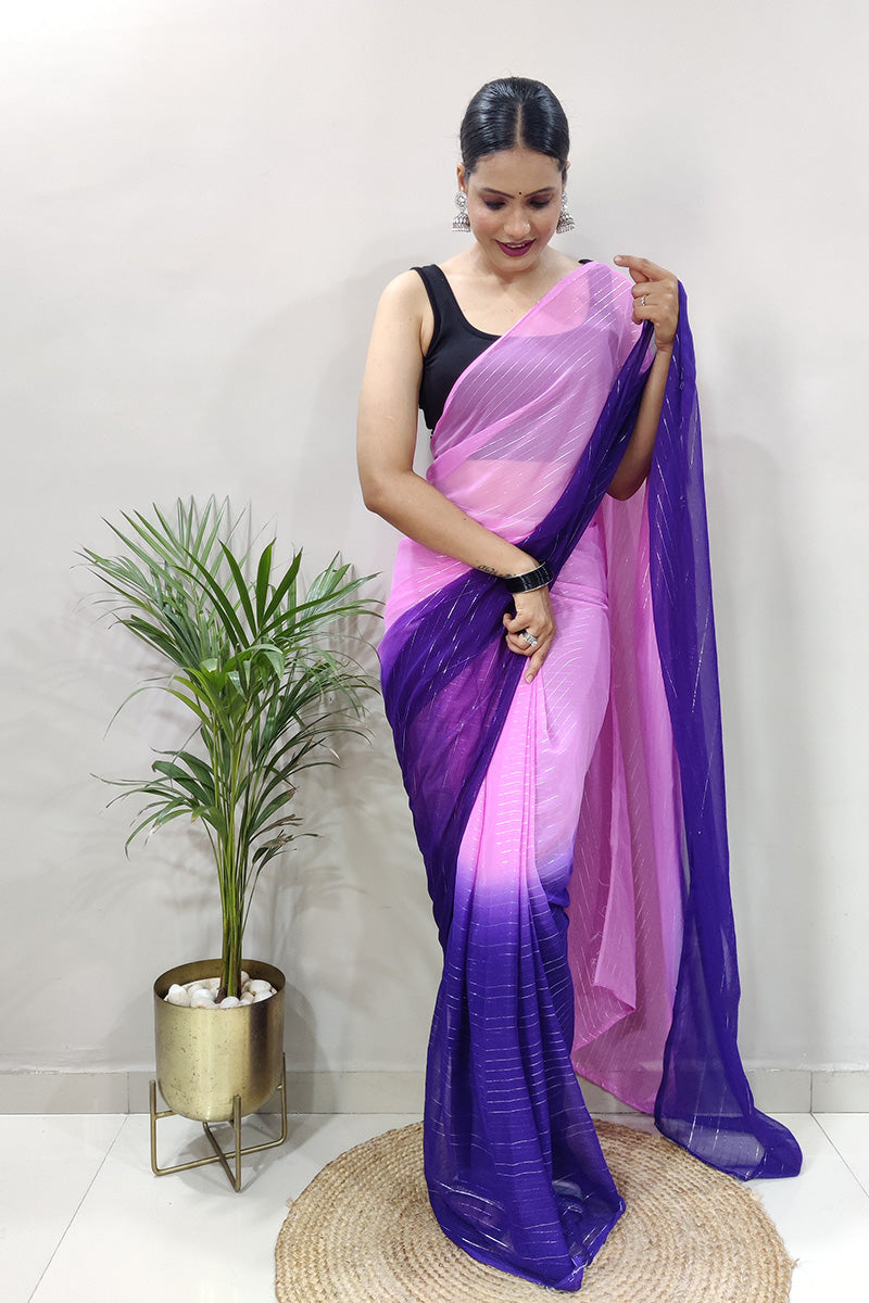 Pretty Baby Pink 1 Minute Ready To Wear Zari Lining Viscose Saree