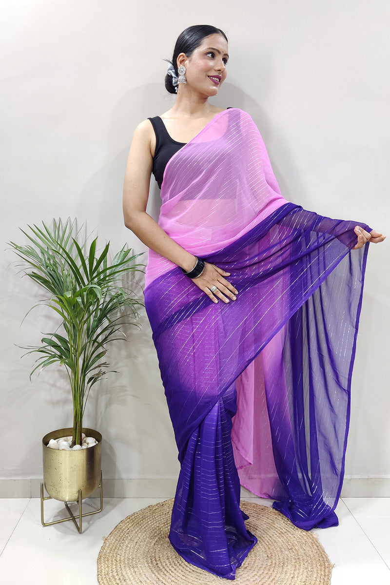 Pretty Baby Pink 1 Minute Ready To Wear Zari Lining Viscose Saree