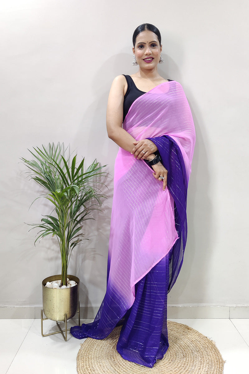Pretty Baby Pink 1 Minute Ready To Wear Zari Lining Viscose Saree