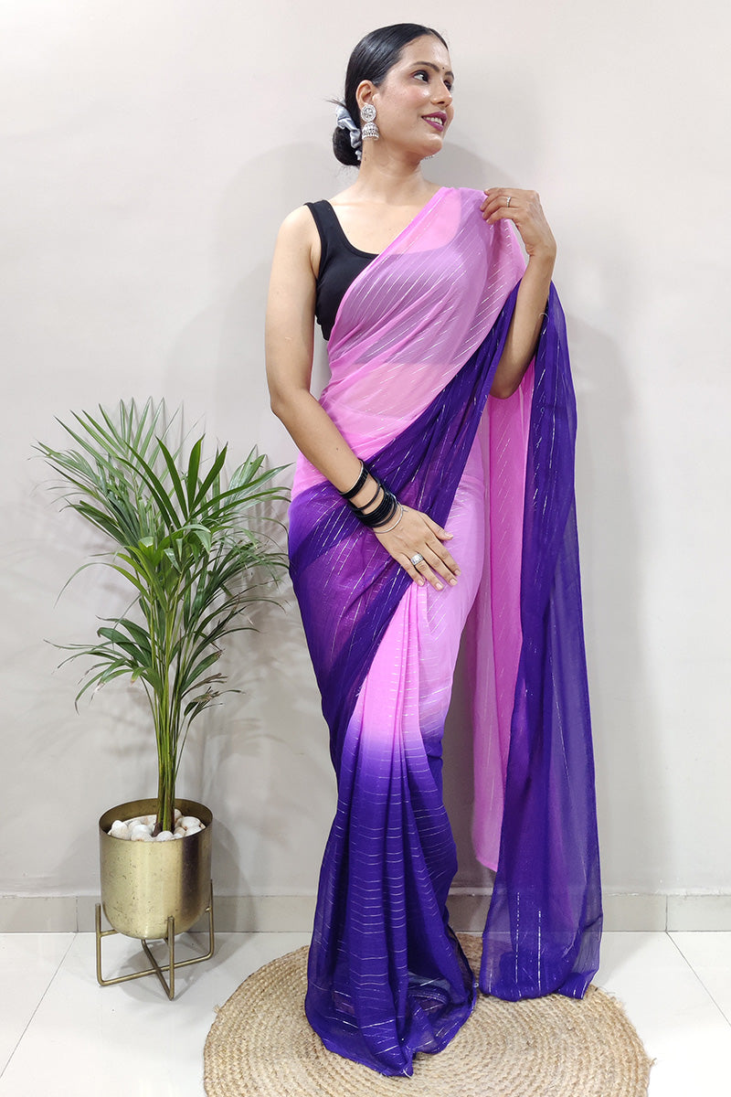 Pretty Baby Pink 1 Minute Ready To Wear Zari Lining Viscose Saree