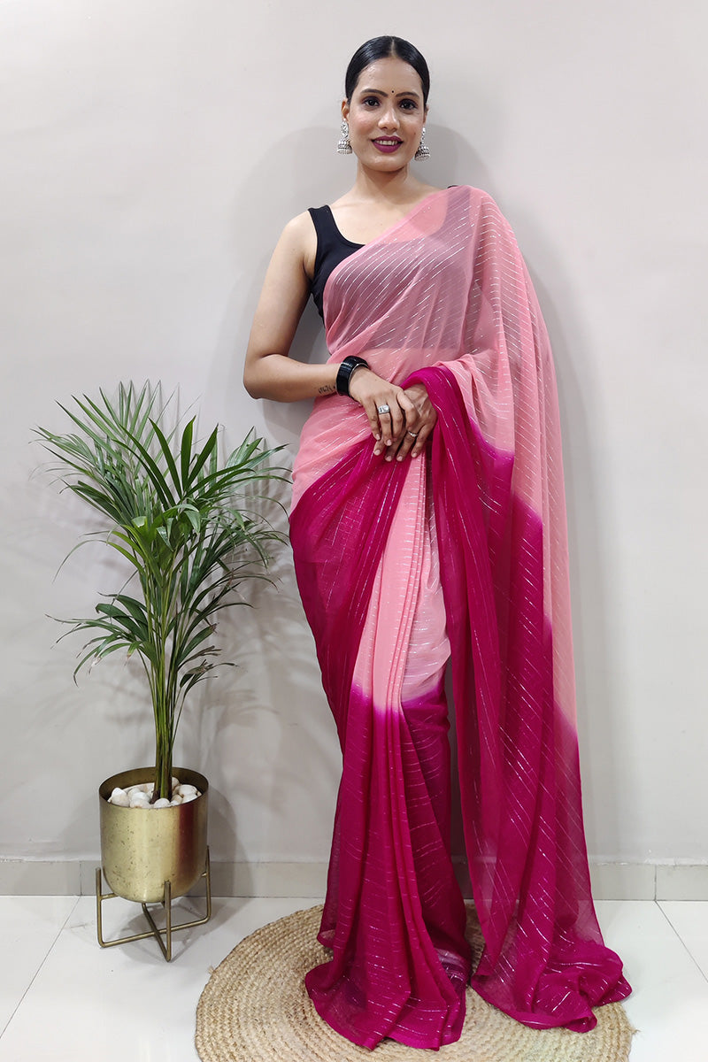 Susurrous Pink 1 Minute Ready To Wear Zari Lining Viscose Saree