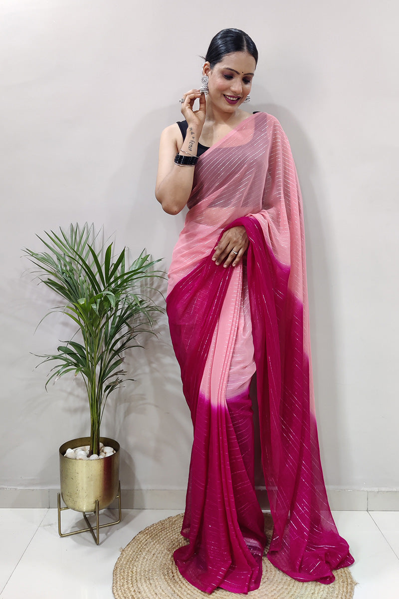 Susurrous Pink 1 Minute Ready To Wear Zari Lining Viscose Saree