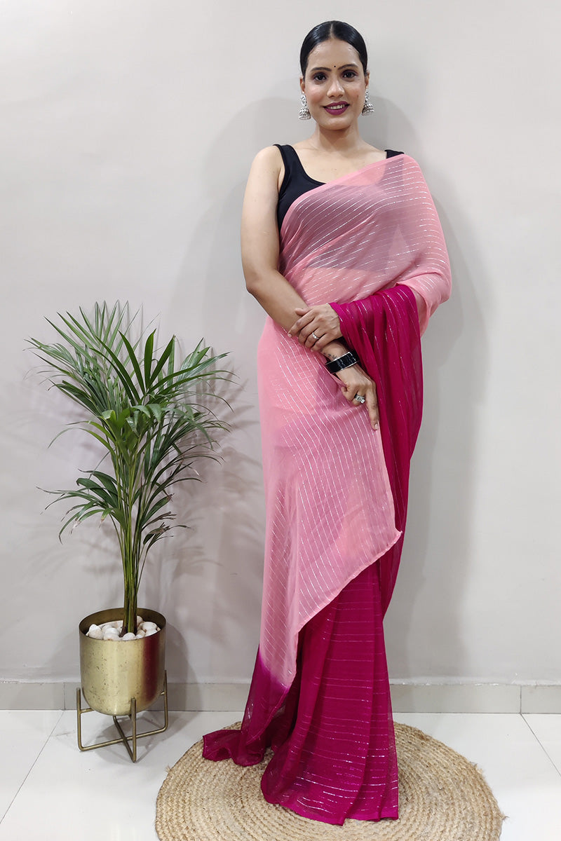 Susurrous Pink 1 Minute Ready To Wear Zari Lining Viscose Saree