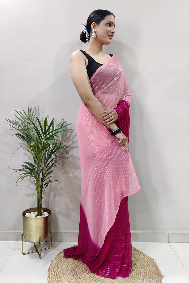 Susurrous Pink 1 Minute Ready To Wear Zari Lining Viscose Saree