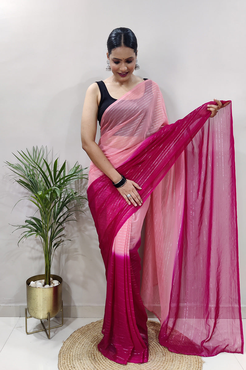Susurrous Pink 1 Minute Ready To Wear Zari Lining Viscose Saree