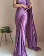 Flameboyant Heather 1 Minute Ready To Wear Satin Silk Saree With Handmade Tassels