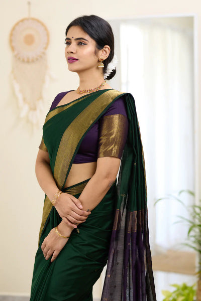 Adoring Dark Green Cotton Silk Saree With Blissful Blouse Piece