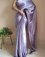 Gorgeous Lavender 1 Minute Ready To Wear Satin Silk Saree With Handmade Tassels