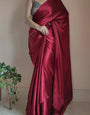 Quintessential Maroon 1 Minute Ready To Wear Satin Silk Saree With Handmade Tassels