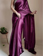 Demure Purple 1 Minute Ready To Wear Satin Silk Saree With Handmade Tassels