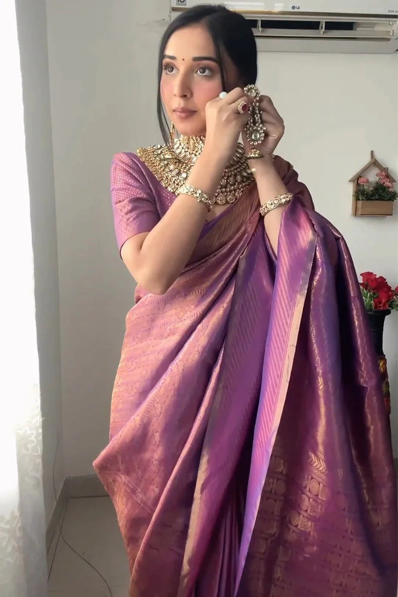 Smashing 1-Minute Ready To Wear Purple Kanjivaram Silk Saree