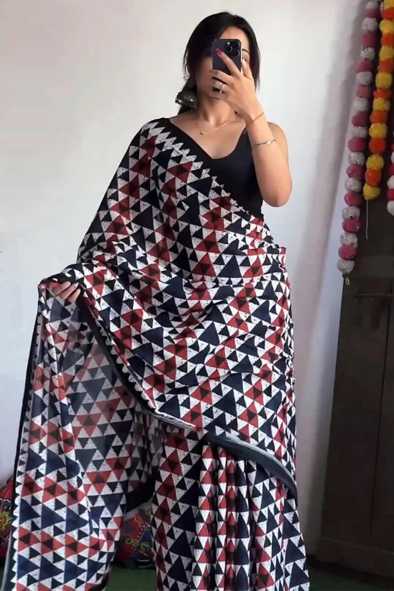 Evanescent 1-Minute Ready To Wear Multi Color Cotton Saree