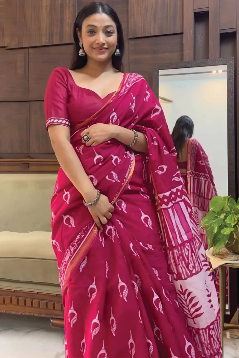 Snappy 1-Minute Ready To Wear Dark Pink Cotton Saree