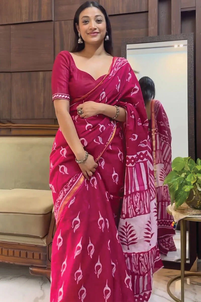 Snappy 1-Minute Ready To Wear Dark Pink Cotton Saree