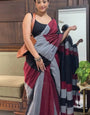 Desultory 1-Minute Ready To Wear Grey And Maroon Cotton Saree