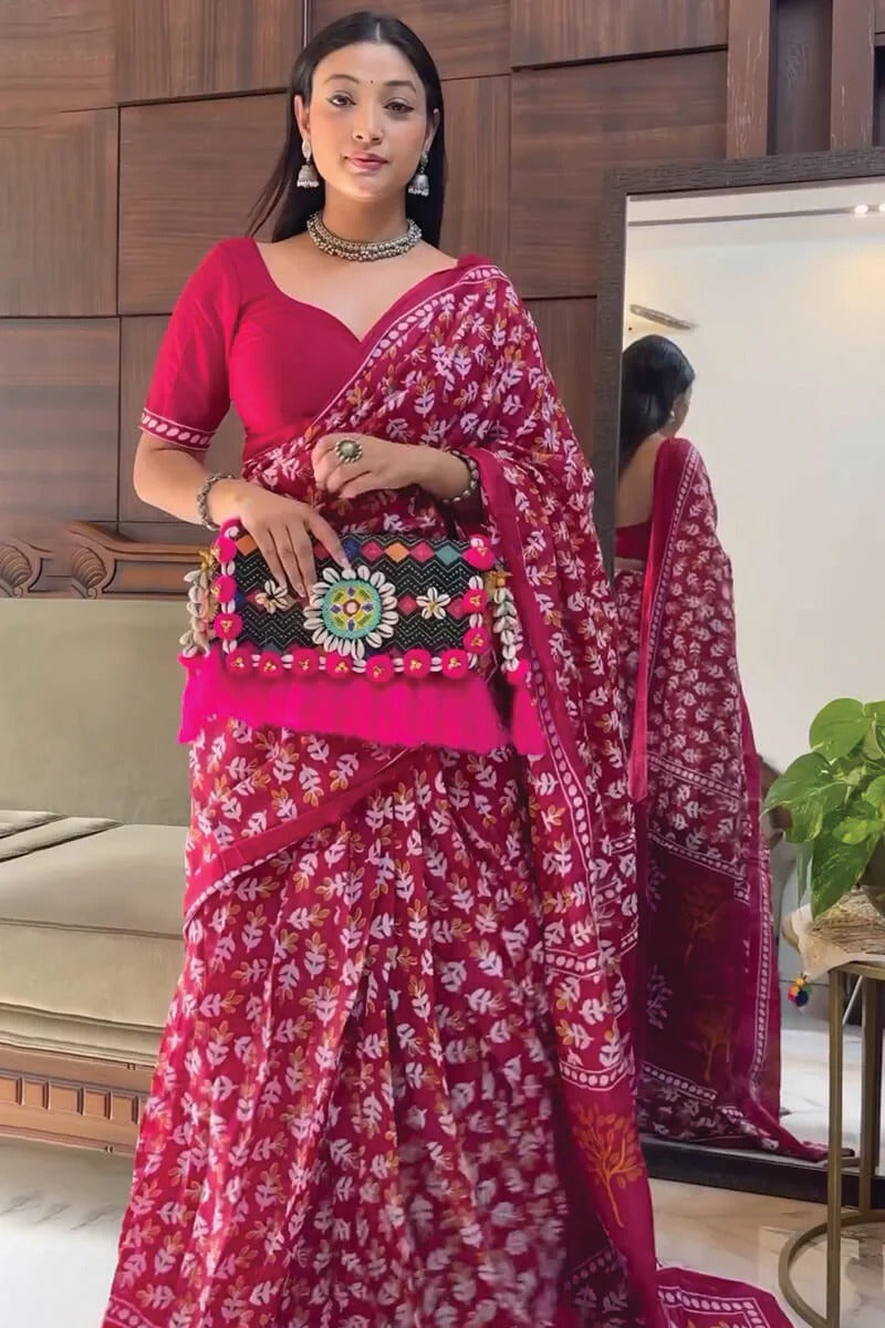 Angelic 1-Minute Ready To Wear Dark Pink Cotton Saree