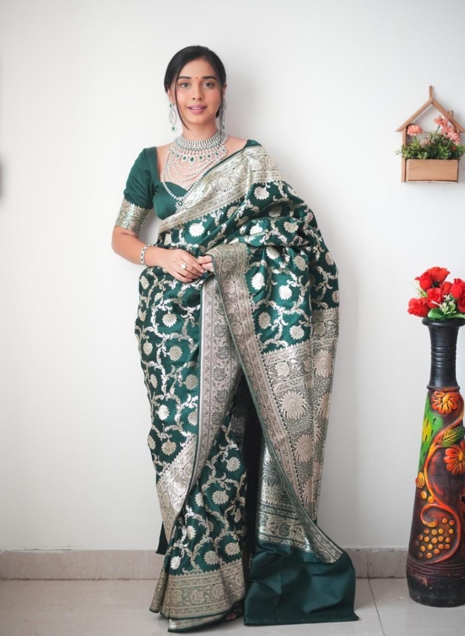 Marvellous 1 Minute Ready To Wear Green Color Soft Silk Saree